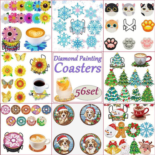 6/8/9/10/12pcs)FIYO DIY Diamond Painting Coasters with Holder, DIY Coasters Diamond  Art Kits for Beginners, Adults & Kids Small Diamond Painting Craft  Supplies(10X10cm)